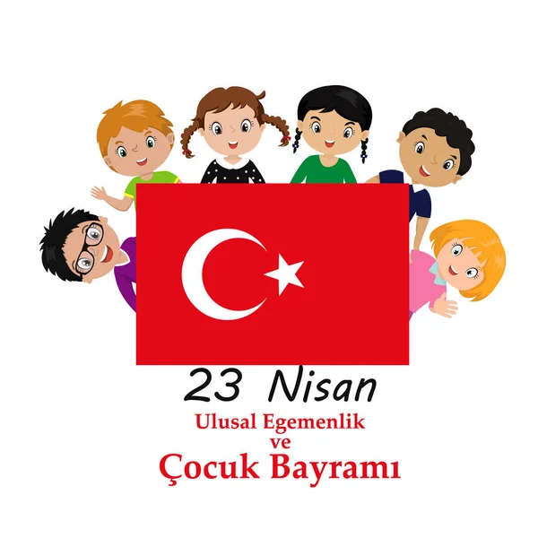 Wektor ilustracja cocuk baryrami 23 nisan, tłumaczenie: turecki 23 kwietnia dzień suwerenności i dla dzieci. — Wektor stockowy