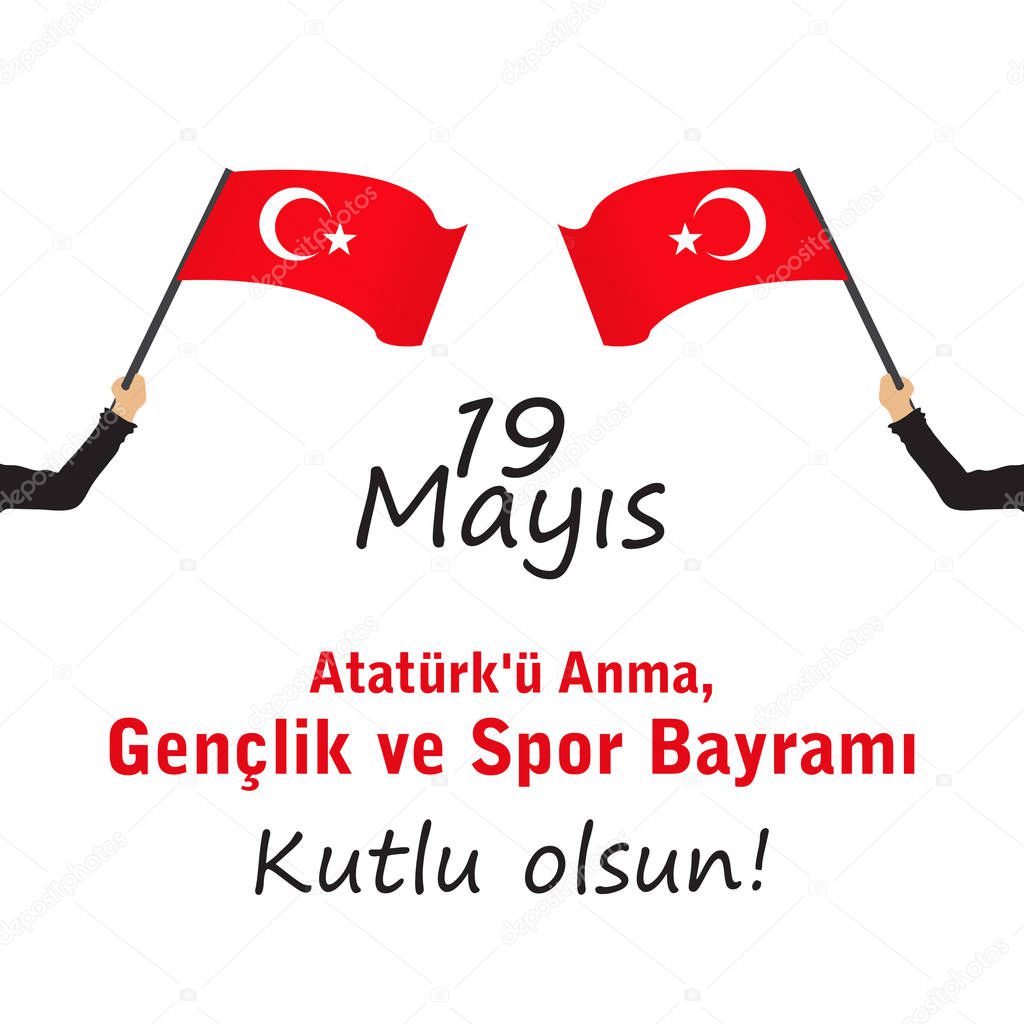 vector illustration 19 may Commemoration of Ataturk, translation: 19 may Commemoration of Ataturk, Youth and Sports Day.