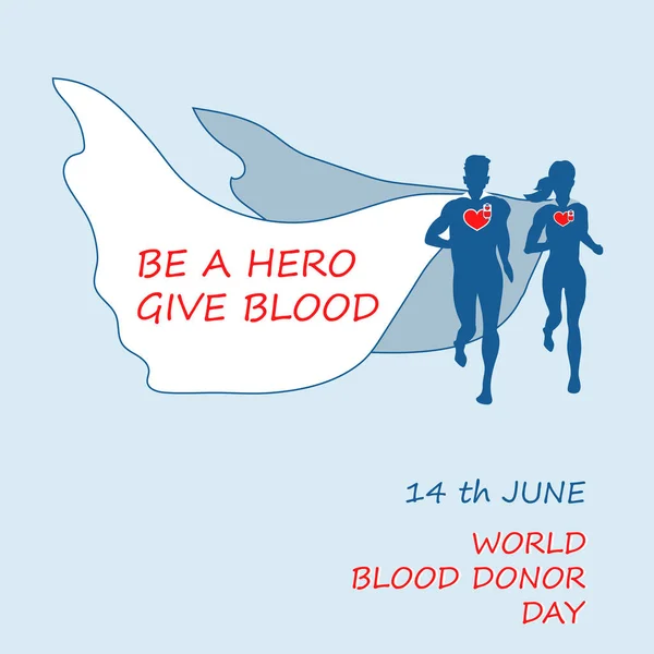 Blood Donation Design Template. Vector Illustration. Motivational concept World Blood Donor Day with a superhero. — Stock Vector