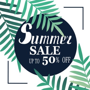 Satış afiş, poster palmiye yaprakları ve el yazısı yazı ile.