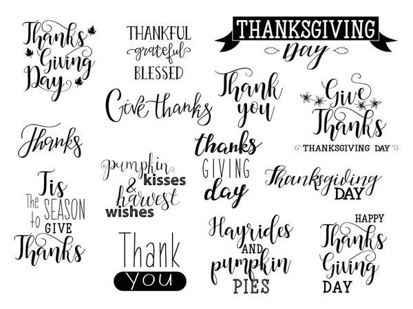 Vector Feliz Día de Acción de Gracias colección de letras. Tipografía dibujada a mano . — Archivo Imágenes Vectoriales