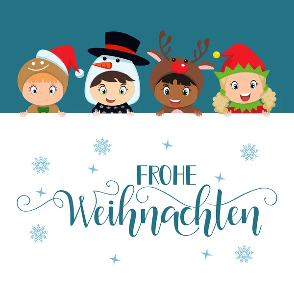 Weihnachtsmann Helfer Elfen Schneemänner Rentiere Lebkuchen Mit Plakat Frohe Weihnachten — Stockvektor