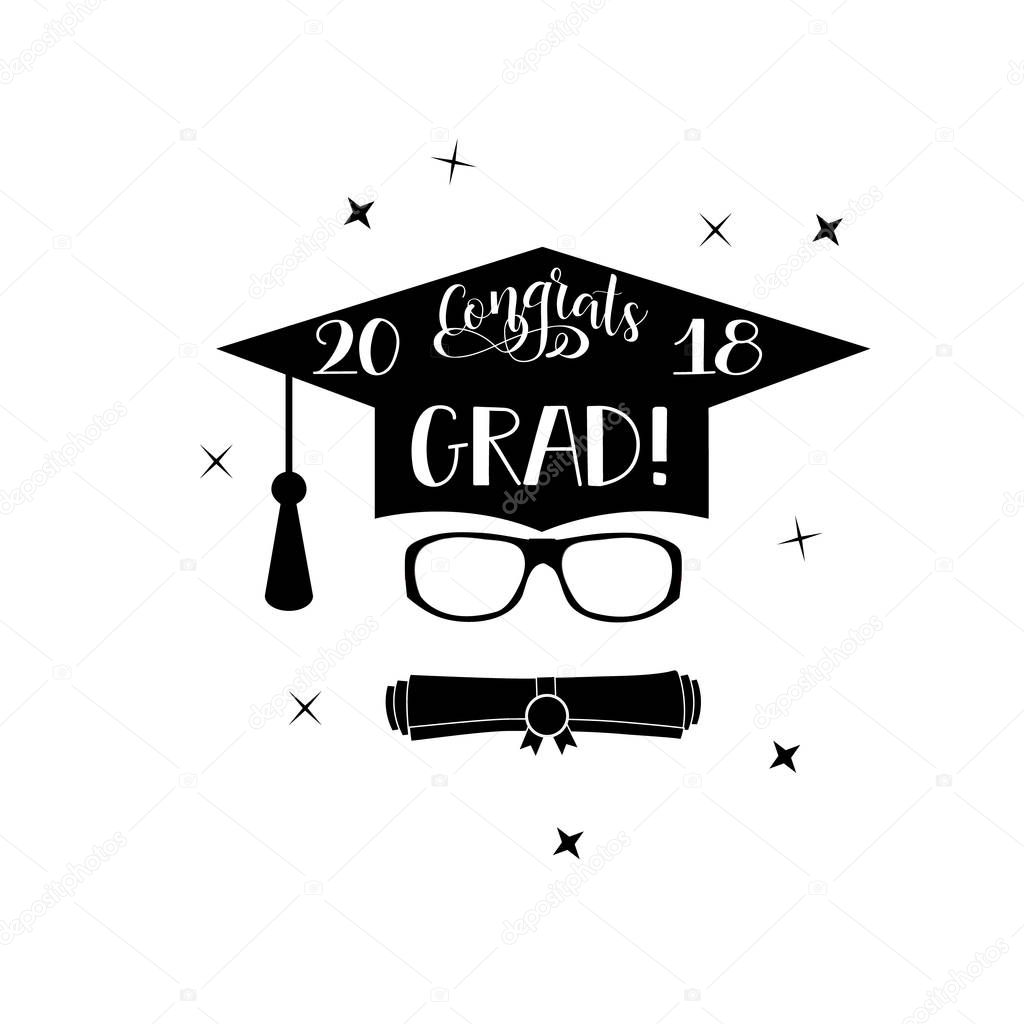 Congrats Grad 2018 lettering. Congratulations Graduate banner.