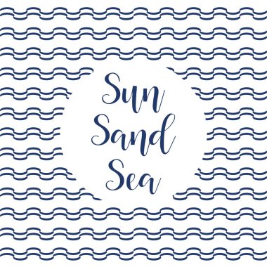 Deniz, güneş, kum. El yazı çekilmiş. Modern hat. Mürekkep çizim.