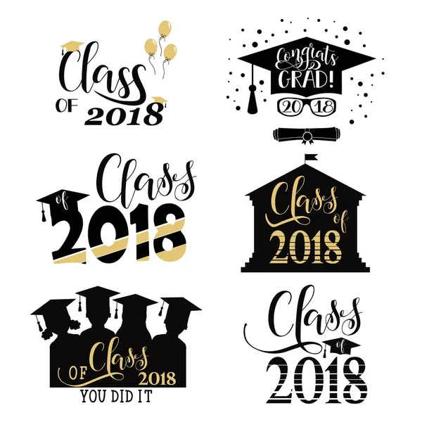 Graduation wishes overlays, lettering labels design set. Retro graduate class of 2018 badges. Finish education symbol — Stock Vector