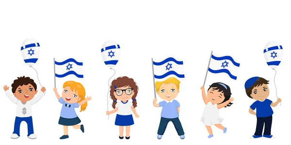 Children holding Israeli flags. celebrating Israel independence day — Stock Vector