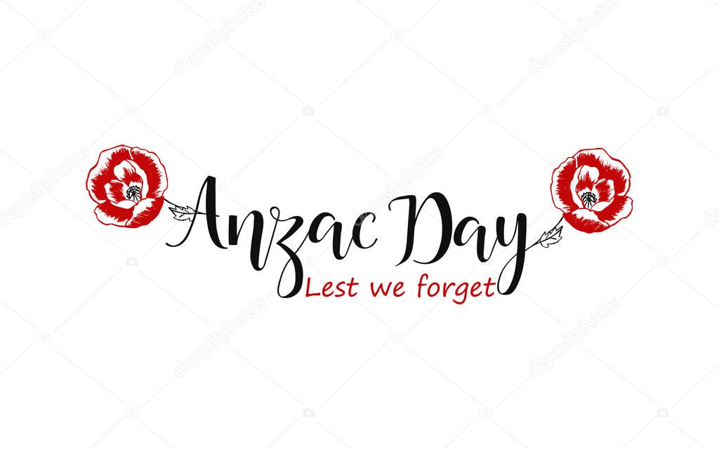 Lest we forget lettering. Anzac day lettering. vector illustration