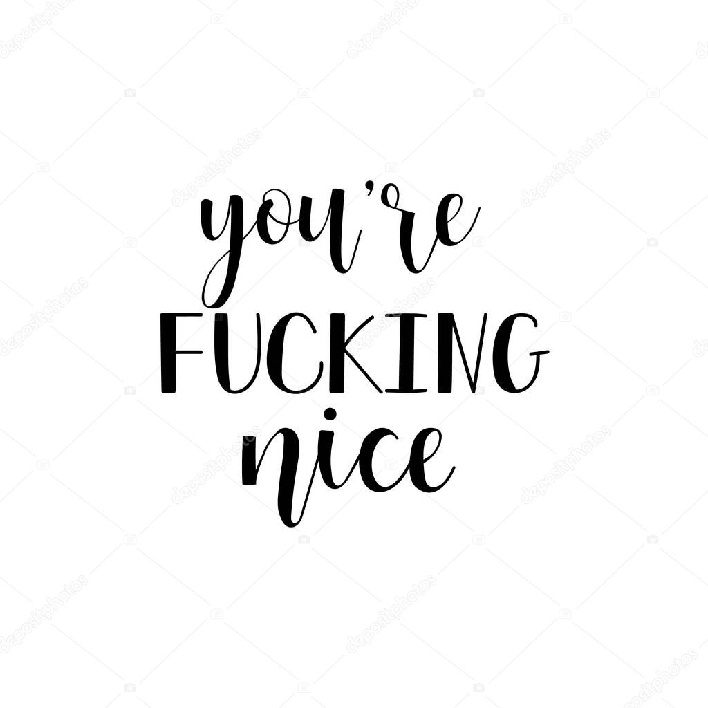 you are fucking nice. hand drawn lettering phrase isolated on the white background.