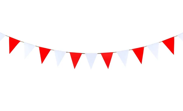 Üçgen kağıtları ipe asılı. Beyaz arka plan üzerinde.