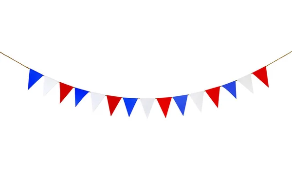 Üçgen kağıtları ipe asılı. Beyaz arka plan üzerinde.