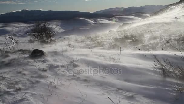 Abruzzo dağlarında kar üzerinde esen rüzgar. — Stok video