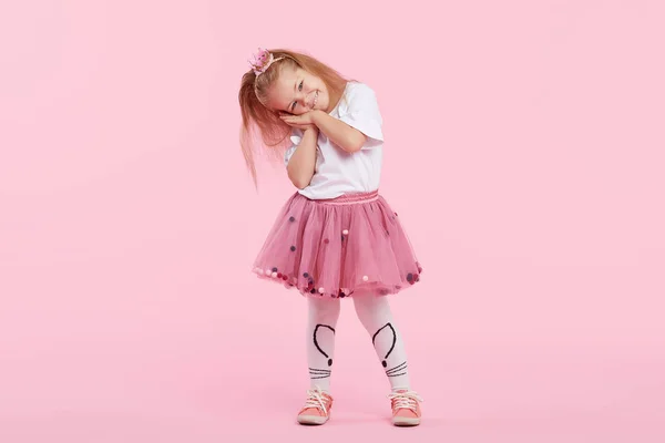 Cheerful Little Girl Tulle Skirt Princess Crown Her Head Isolated — Stock Photo, Image