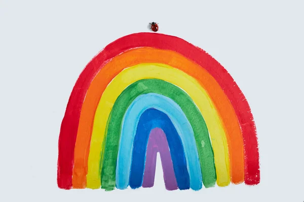 Met Dank Aan Nhs Kinderen Met Hand Tekenen Regenboog Papier — Stockfoto