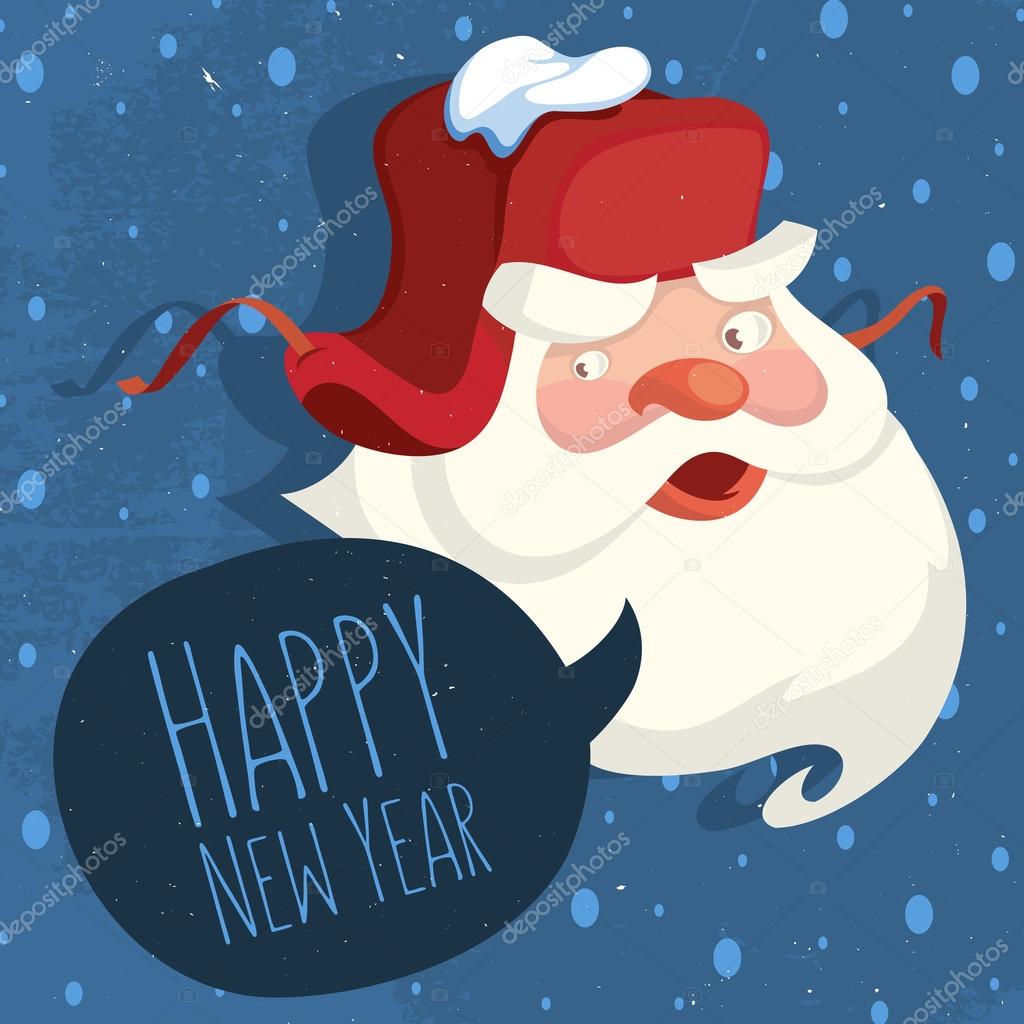 Santa Claus With A Russian Ear Hat. Happy New Year Congratulatio