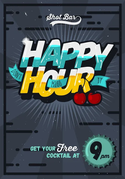 Happy Hour kavramı Poster şablonu reklam için. Komik Inscri