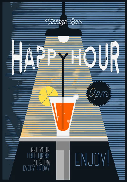 Cartaz Neo Vintage Happy Hour para publicidade. Copo de Cocktail U — Vetor de Stock