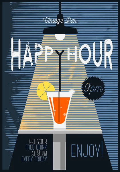 Neo Vintage Happy Hour Poster reklam için. Kokteyl cam U