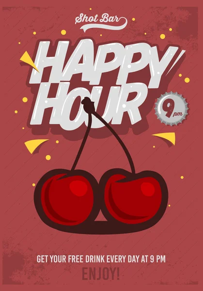 Happy Hour plakát pro reklamu. Cherry ilustrace. Komiks jsem — Stockový vektor