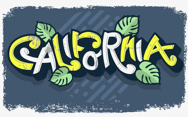 California vicces betűk és levelek. Kézzel készített egyedi modulok — Stock Vector