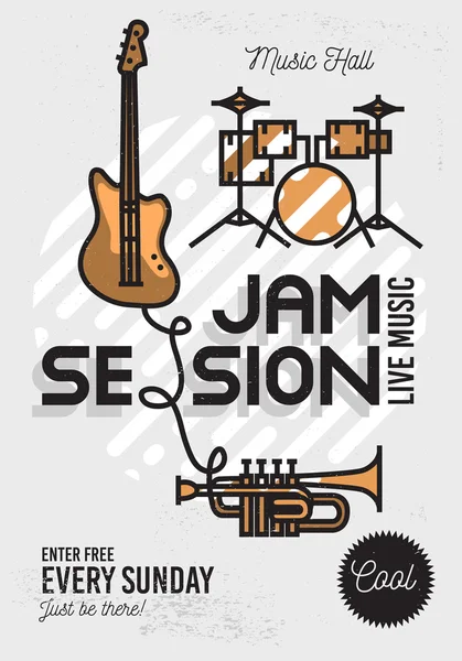 Jam Session Minimalista Cool Line Art Event Music Poster (em inglês). Vecto. — Vetor de Stock