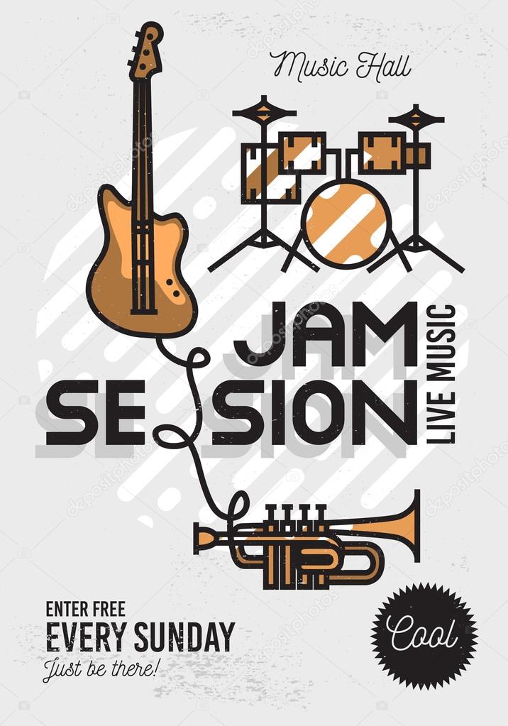 Jam Session Minimalistic Cool Line Art Event Music Poster. Vecto