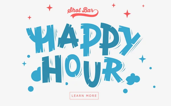 Bannière Web Happy Hour, en-tête, couverture. Lettrage BD artistique — Image vectorielle