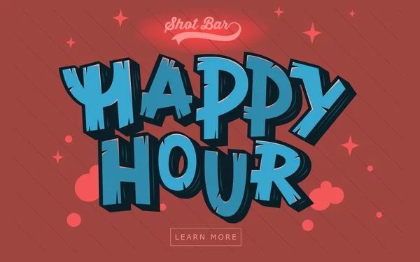 Bannière Web Happy Hour, en-tête, couverture. Lettrage BD artistique — Image vectorielle