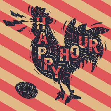 Happy Hour ötme horoz çizim ile yeni Vintage etiket. Dekor