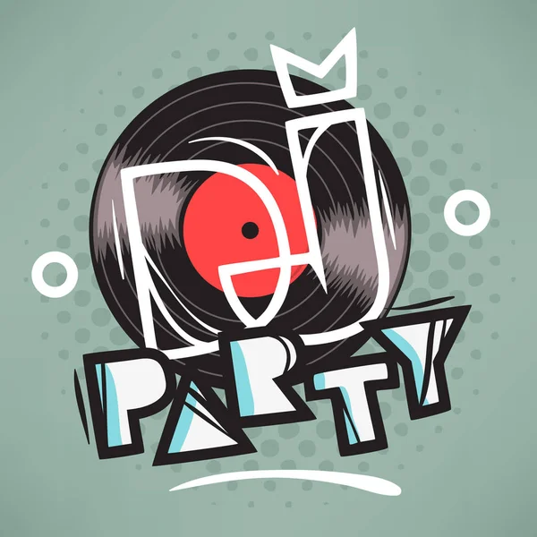 DJ Party Poster Design avec illustration de disque de vinyle et géomet — Image vectorielle