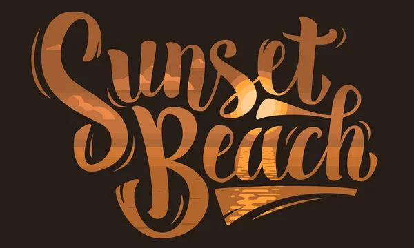 Sceneggiatura del pennello Sunset Beach Lettering. Tipo di design. Vettore Graphi — Vettoriale Stock