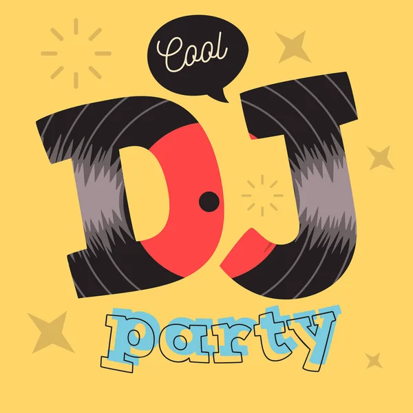 DJ Cool Party Poster Design avec illustration de disque de vinyle et C — Image vectorielle