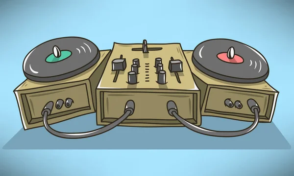 Ses karıştırıcı ve turntable çizgi film illüstrasyon. Vektör grafiği