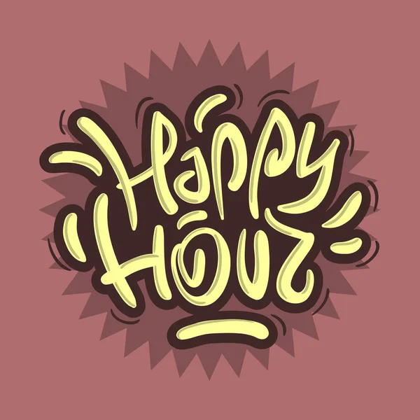 Happy Hour Label signe conception drôle cool pinceau lettrage graffiti — Image vectorielle