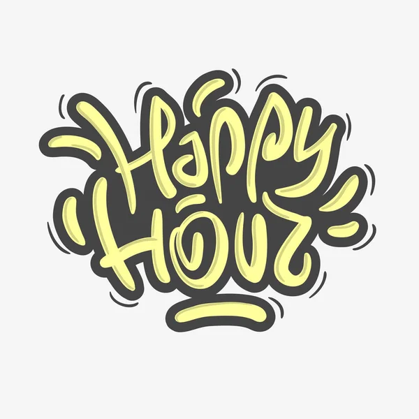 Happy Hour Label Sign Design Funny Cool Brush Lettering Graffiti — Stock Vector