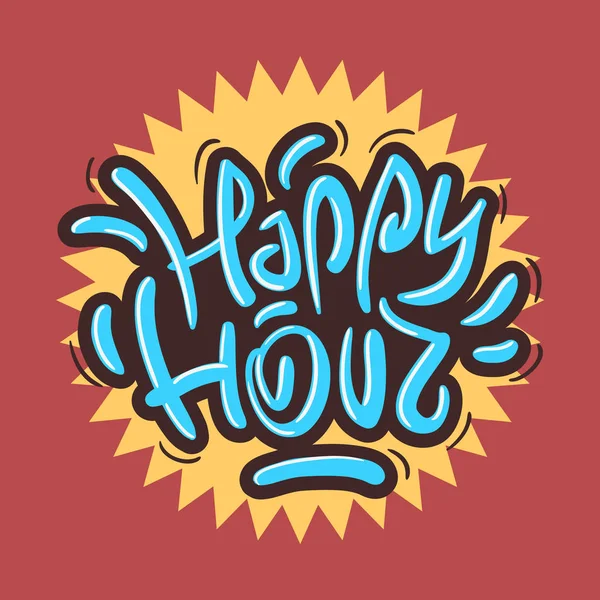 Happy Hour Label Sign Design Engraçado Cool Brush Lettering Graffiti —  Vetores de Stock
