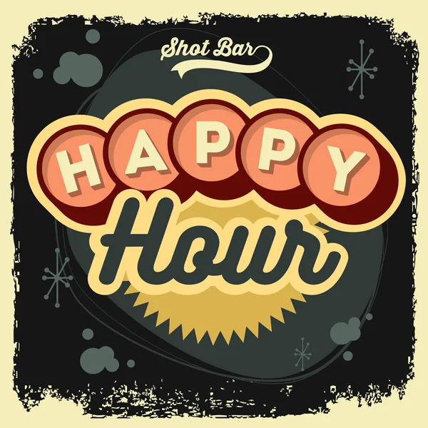 Happy hour new age 50s vintage label poster sign design mit ret — Stockvektor