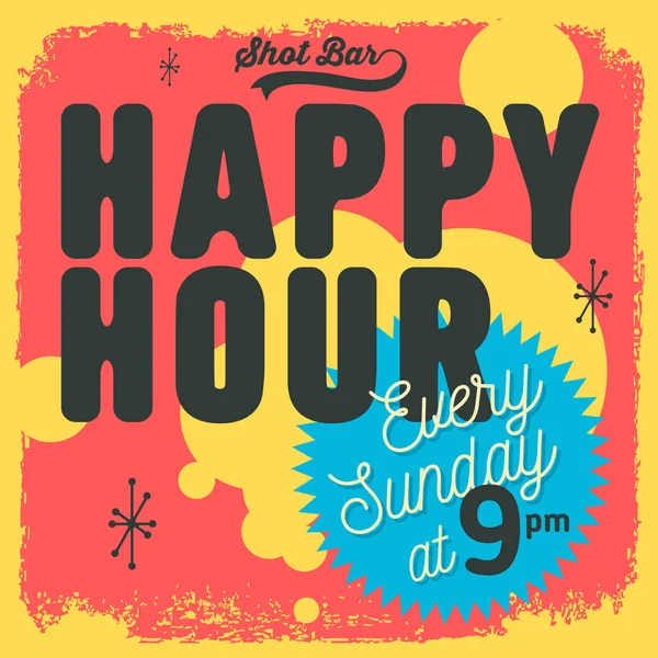 Happy Hour New Age 50s Vintage Label Poster Sign Design para o baile — Vetor de Stock