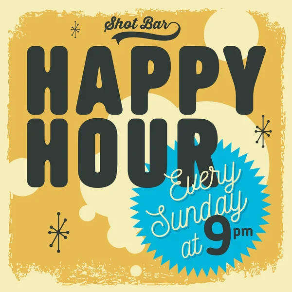 Happy Hour New Age 50s Vintage Label Poster Sign Design para o baile — Vetor de Stock