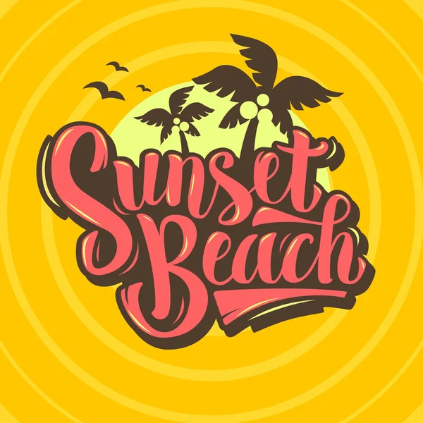 Sunset Beach Brush Script Letras Diseño de tipo personalizado con Coco — Vector de stock