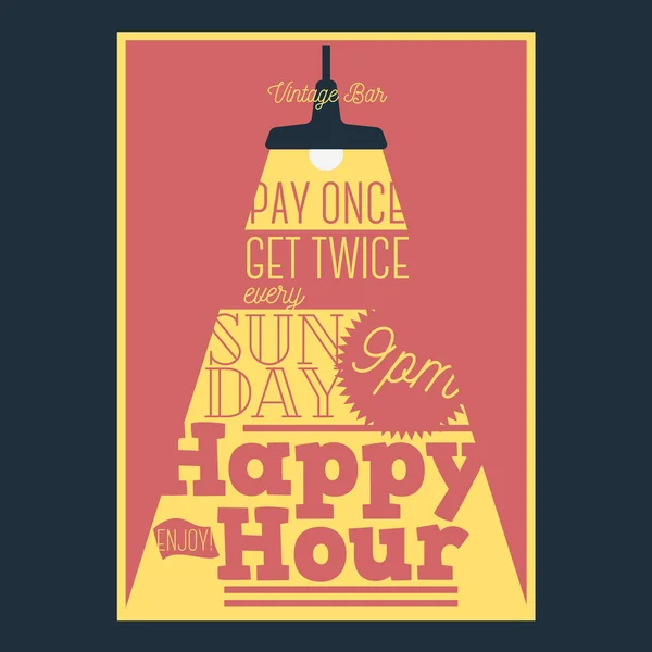 Happy Hour Typographic Poster Design com um feixe de luz. Vecto. — Vetor de Stock