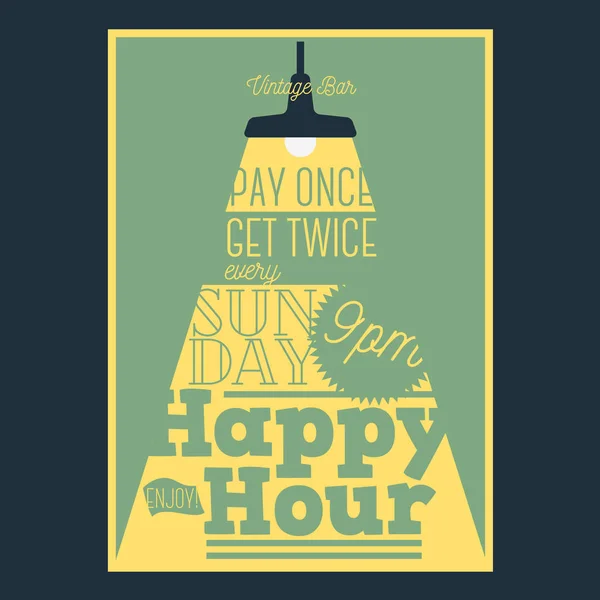 Happy Hour Typographic Poster Design com um feixe de luz. Vecto. — Vetor de Stock