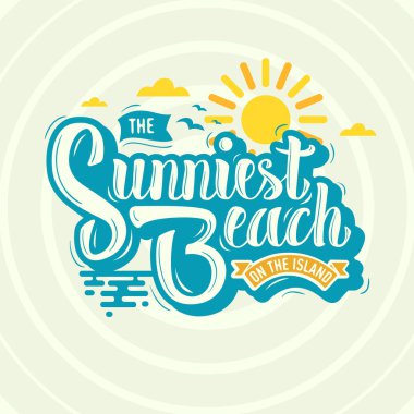 Ada etiket tasarımını güneşli kumsalda komut dosyası yazı