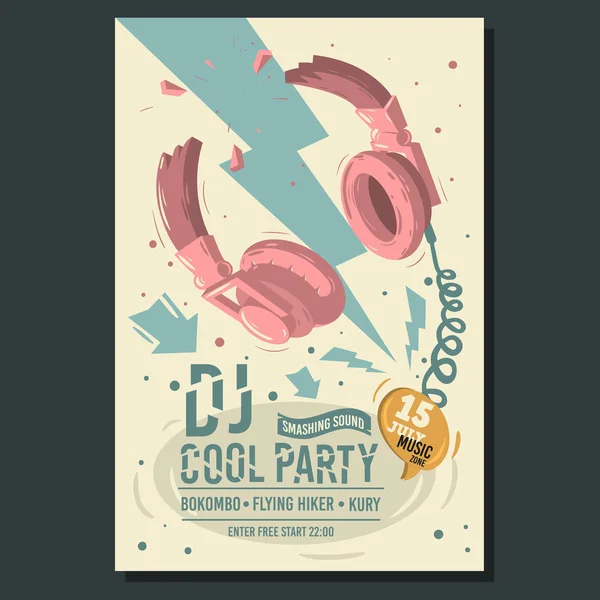 Projeto do folheto do cartaz do partido de Dj com ilustração quebrada dos fones de ouvido — Vetor de Stock