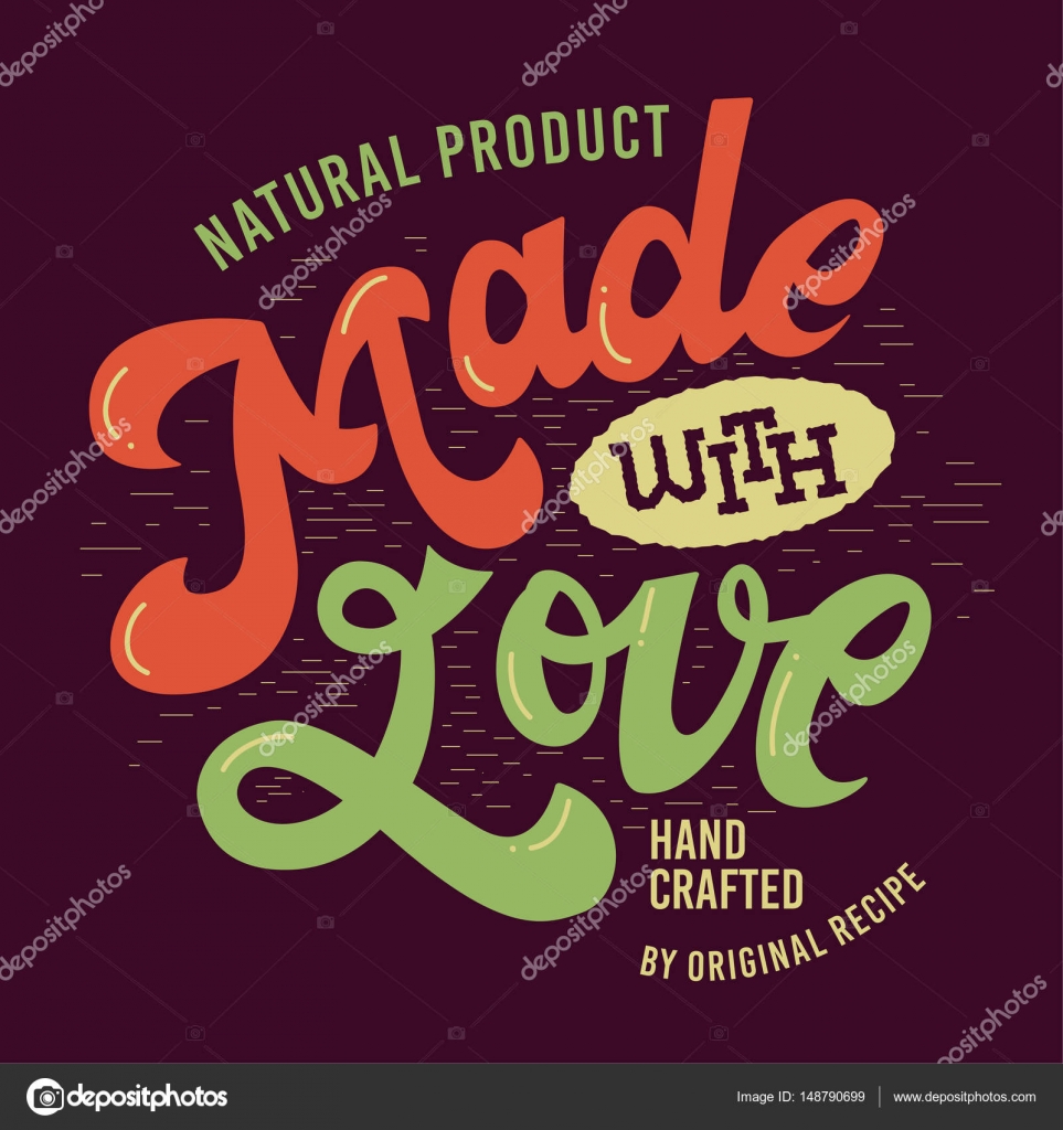 Made With Love Artistic Hand Drawn Lettering Label Sign Design. Stock