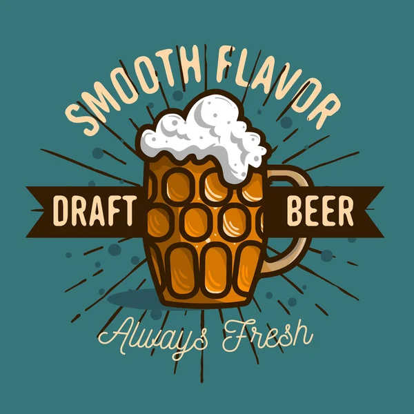 Entwurf eines Bier-Logo-Etiketts mit einem Becher oder einem Bierkrug mit — Stockvektor