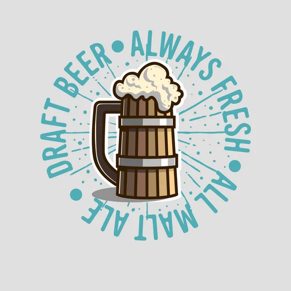 Entwurf eines Bier-Logo-Etiketts mit Holzkrug oder einem Behälter — Stockvektor