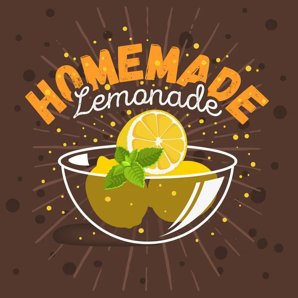 Скляні чаші Кубок пластини блюдо з скибочками лимони та м'яти ілюстрації підготовки до домашнє лимонад. Векторна графіка. — стоковий вектор
