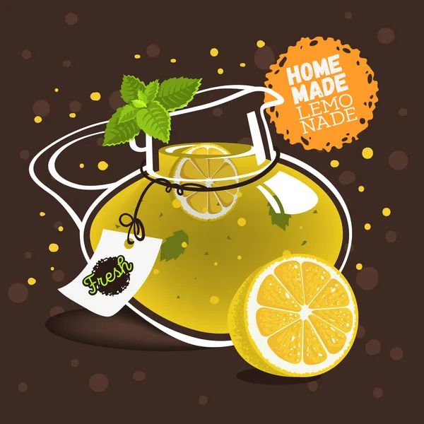 Glazen Jug kruik Pot gevuld met huisgemaakte limonade met een Br — Stockvector
