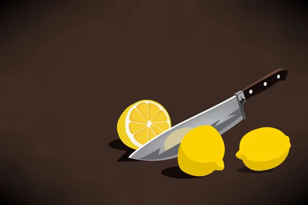 Chefs Knife Slice A Lemon For Making A Lemonade Conceptual Illustration. Vector Graphic. — Stock Vector