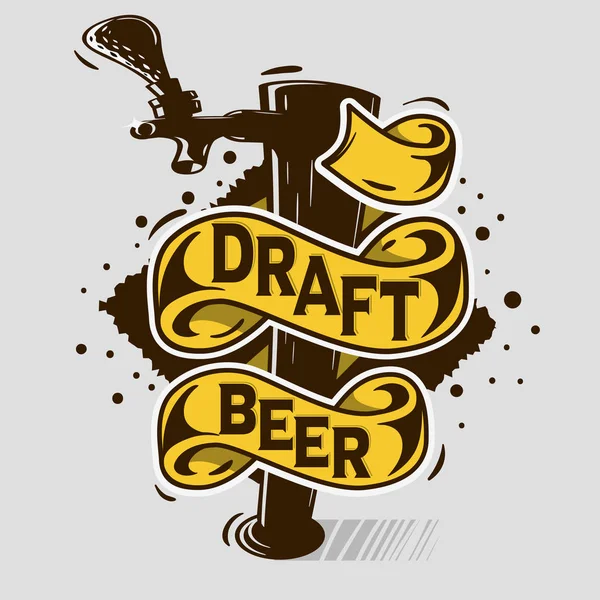 Tirant d'eau robinet de bière dessin animé artistique Tatoo Style Imprimer la conception de l'affiche avec bannière pour votre message . — Image vectorielle